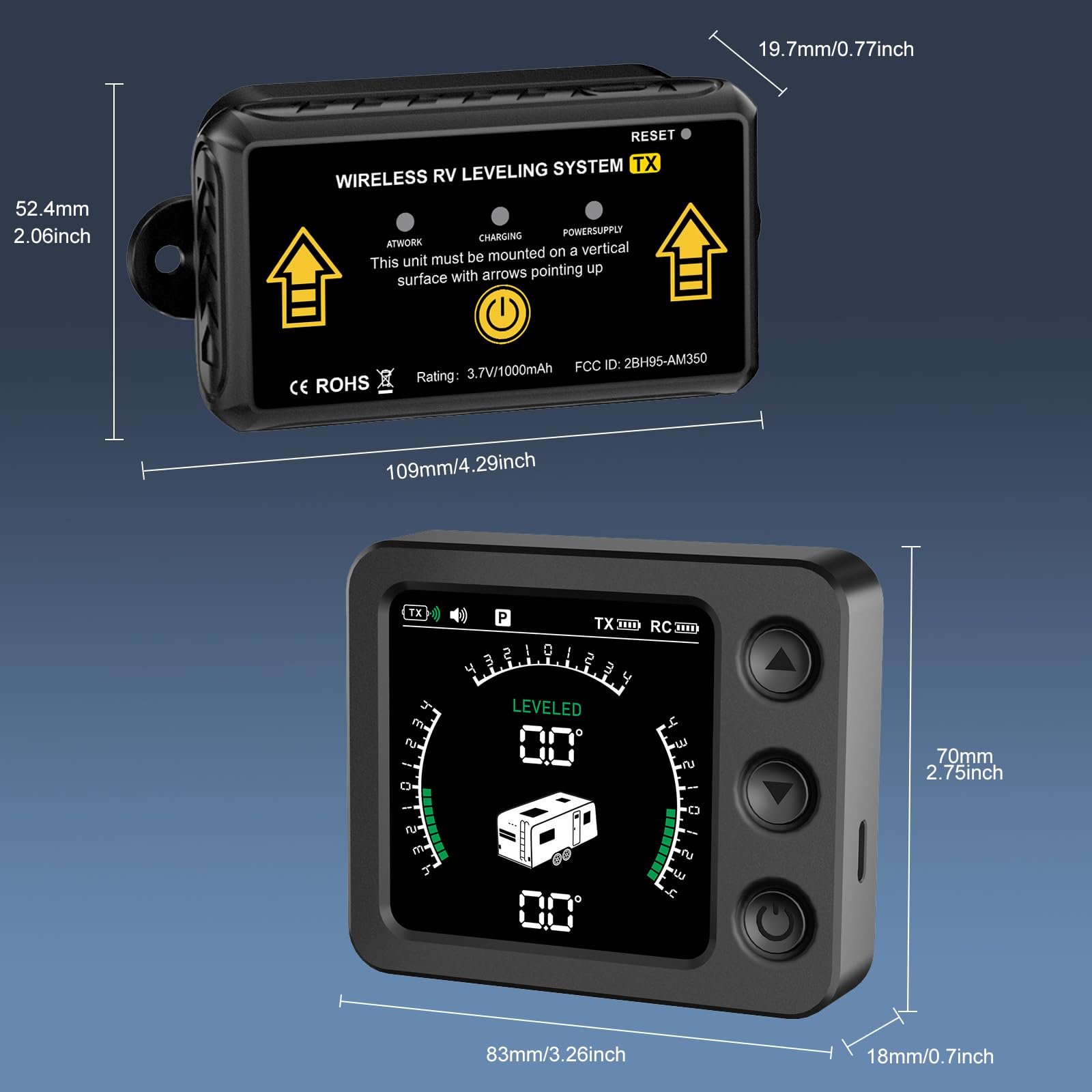 Livella Digitale Bluetooth per Camper e Roulotte, Indicatore di Livello Automatico Wireless con App Smartphone, Accessori Campeggio (AM350-Mini)