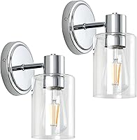 Vista 9 de Apliques de Pared de Baño de 2 Luces con Cristal Transparente, Luces de Pared de Baño Sobre Espejo, Luces de Tocador Cromadas con Base E26