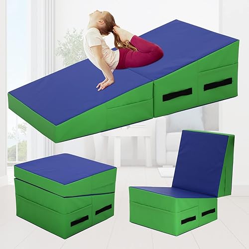 Miniatura 9 de Incline - Tapete de gimnasia plegable de 48 x 24 pulgadas, tapete de gimnasia con asa, tapete de cuña de queso para gimnasia, interiorexterior,