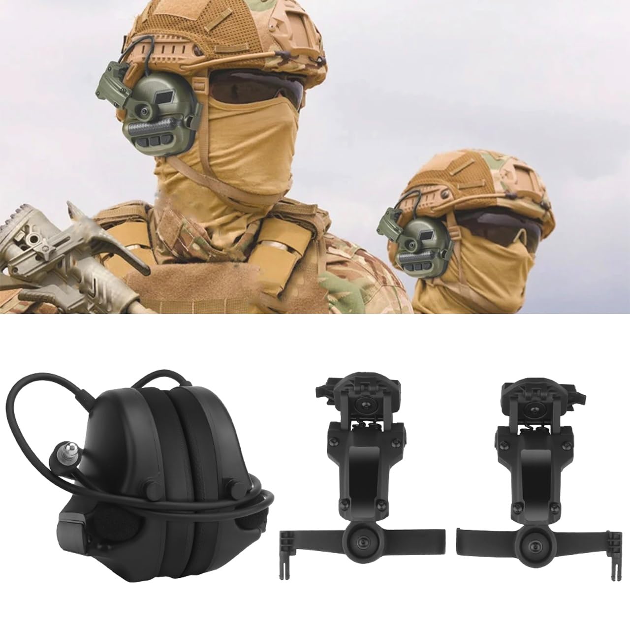 Wqzxm Black Tactical Headset Hunting And Shooting Earmuffs With Microphone,Without Pickup And Active Noise Reduction Helmet Version Shooting Earphone Communication Headphones(Black)