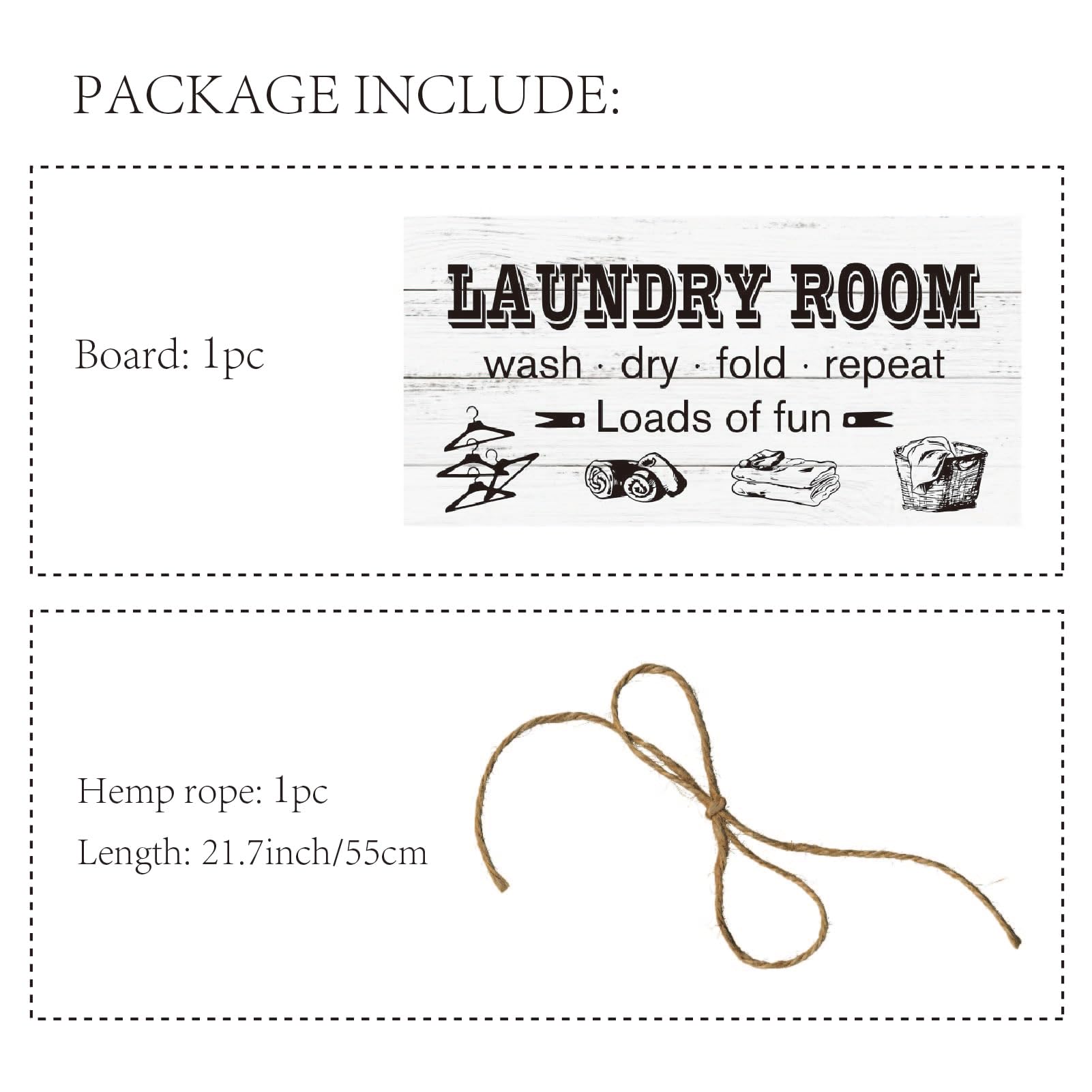 CREATCABIN Wooden Wall Sign Rustic Laundry Room Hanging Sign White Wood Laundry Room Personalized Hanging Decor with Jute Twine for Front Door Home Decoration Farmhouse Family Bathroom 12x6in - Image 4