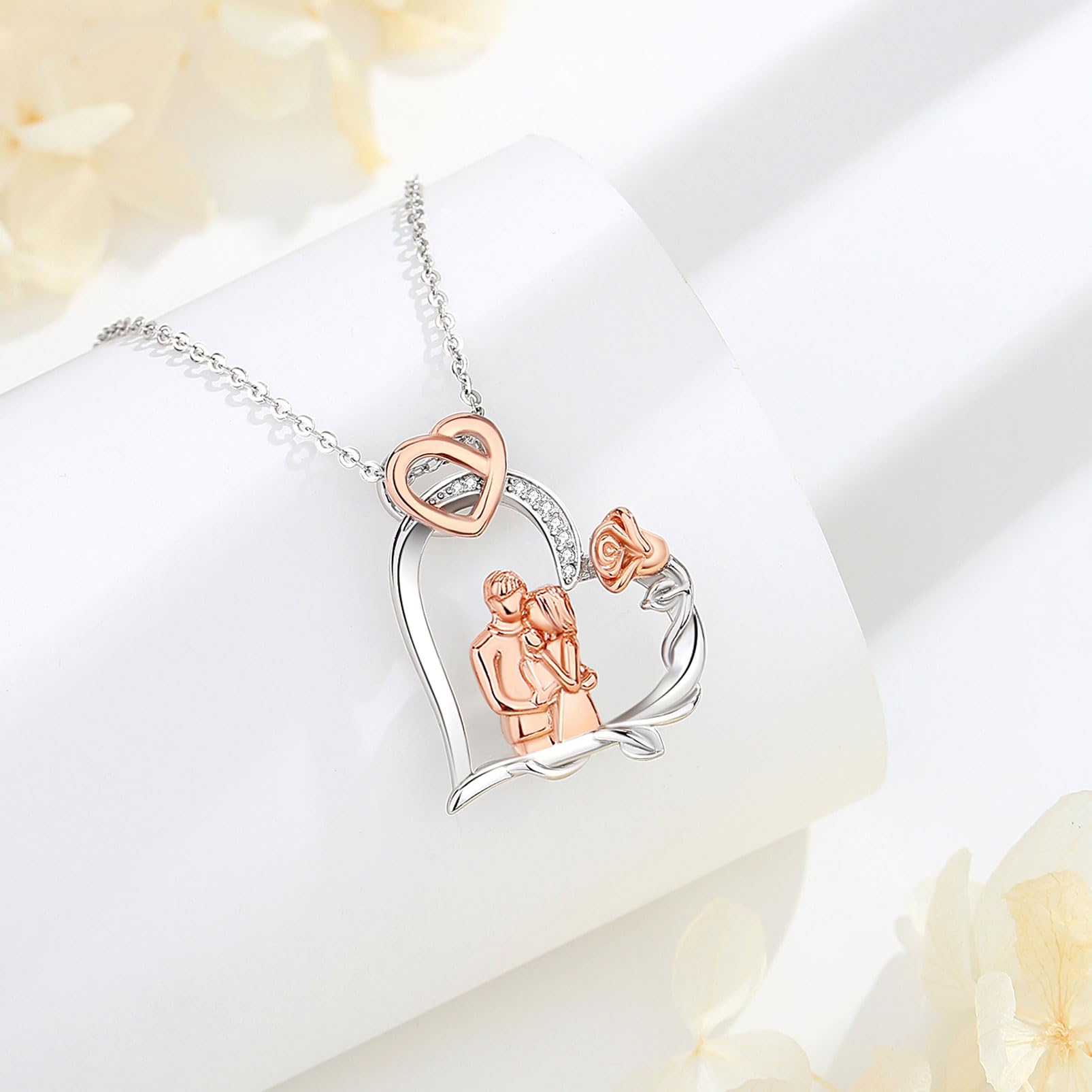 EUDORA Harmony Ball Collana Madre Bambina Argento Sterling 925 per Donna, Ciondolo Madre Figlia Doppio Cuore Gioielli Regalo Festa della Mamma per Mamma Moglie, Catena da 45 cm