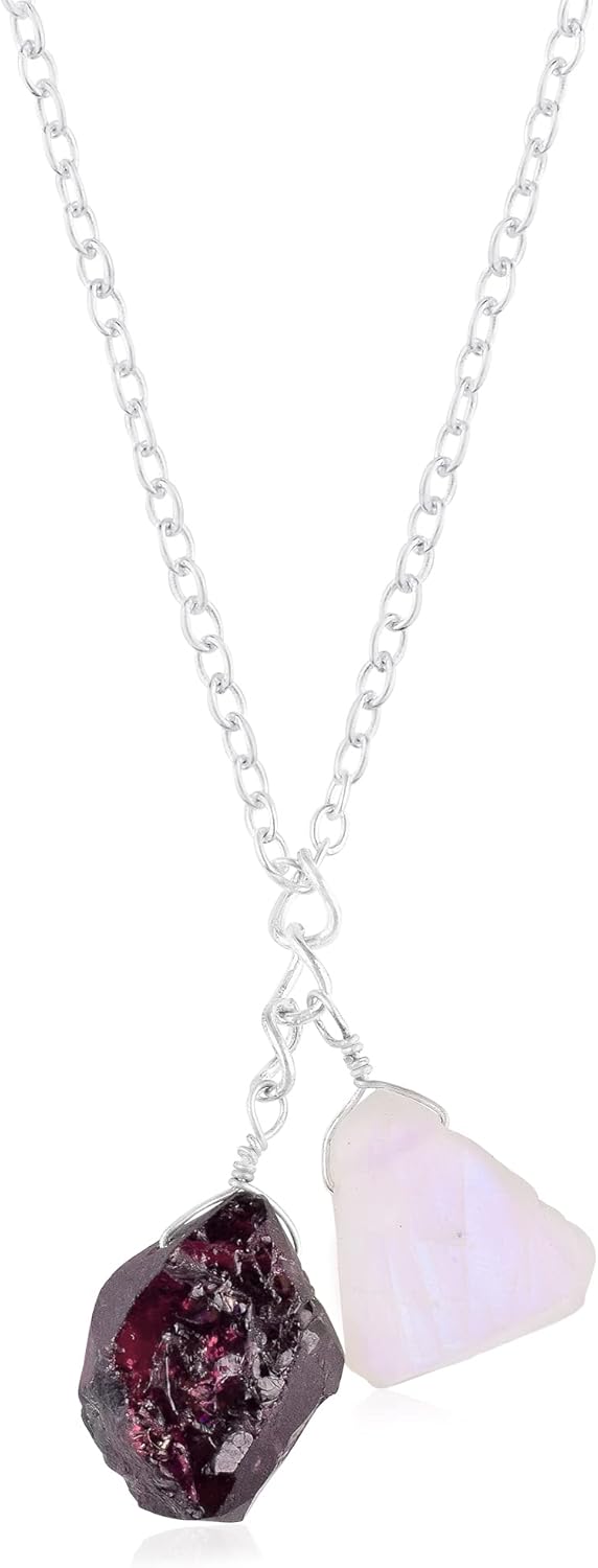 Raw Moonstone and Garnet Natural Crystals Pendant Necklace, Gemstone Rough, Energy Healing Crystals, Birthday, Gift for Her, Gemstone Jewelry 18 inch AAA+ Quality (garnet and moonstone) - Image 2