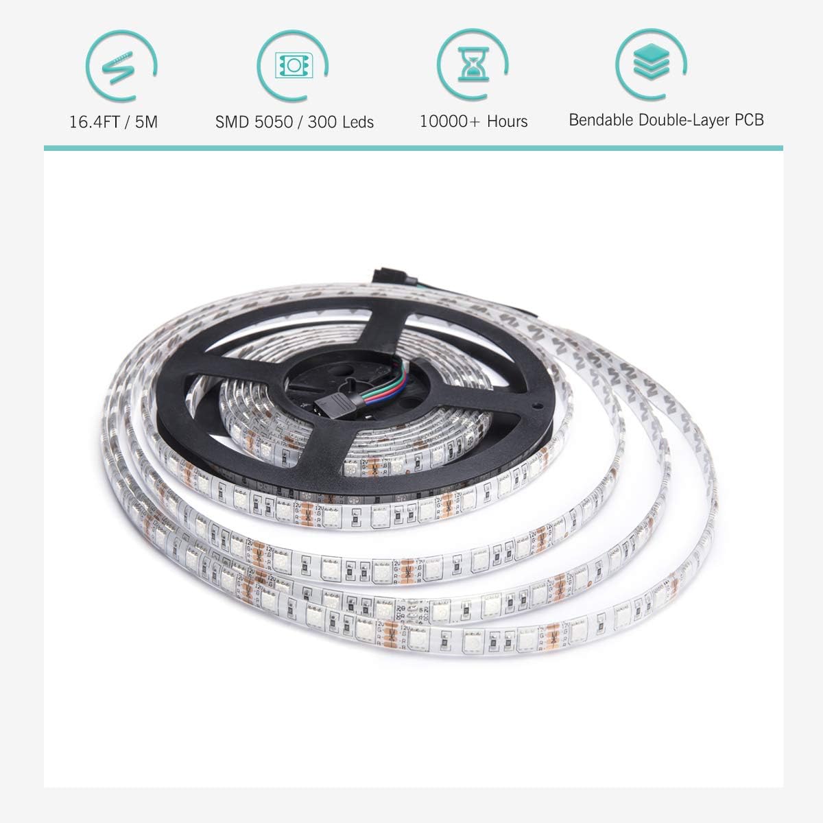 phopollo Led Strip Lights RGB Color Changing P511S 16.4ft 5050 Color Changing Flexible Led Lighting Kit with 44 Keys IR Remote Controller