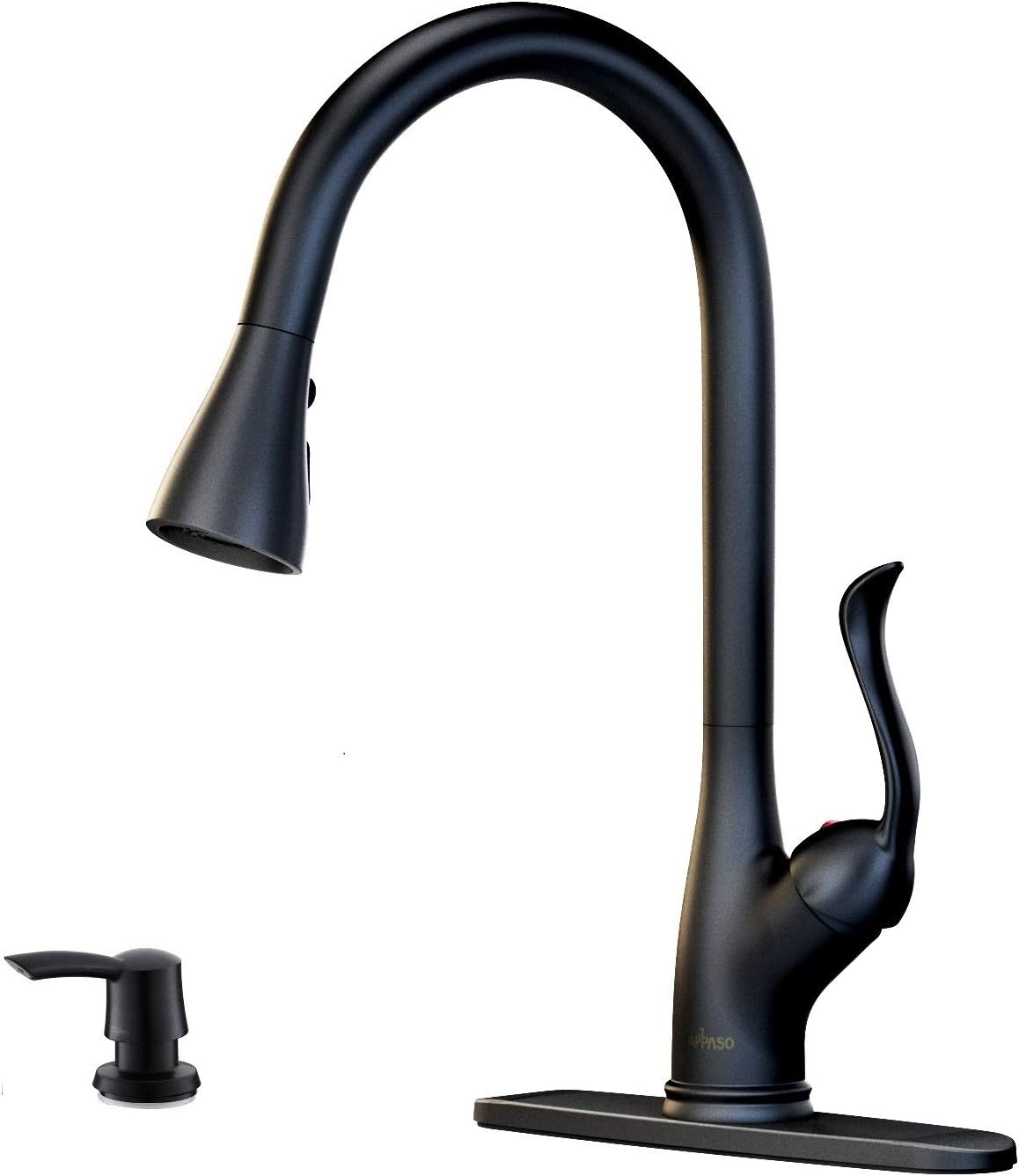 Bеѕt Dеаl Matte Black Kitchen Faucet Pull Down Sprayer and Soap Dispenser - Single Handle Commercial High Arc One Hole Pull Out Spray Head Kitchen Sink Faucets with Deck Plate, APPASO Bеѕt Dеаl Matte Black Kitchen Faucet Pull Down Sprayer and Soap Dispenser - Single Handle Commercial High Arc One Hole Pull Out Spray Head Kitchen Sink Faucets with Deck Plate, APPASO