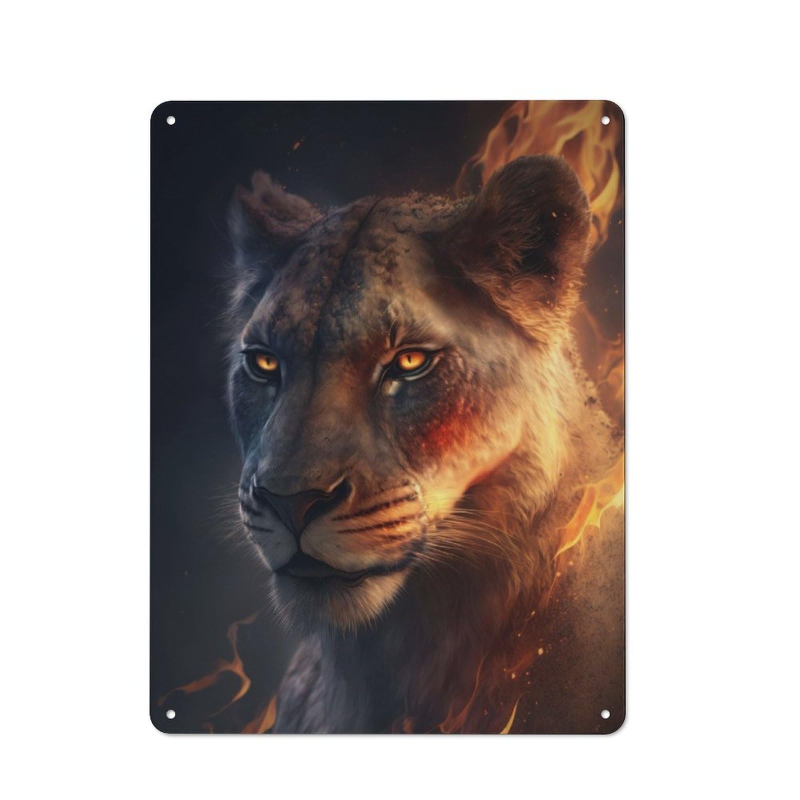 Junmoney Fire Lioness For Hobby Room Or Studio, Rustic Metal Sign 40X30cm, For Creative Interior Collectors Refreshing A Room In Autumn