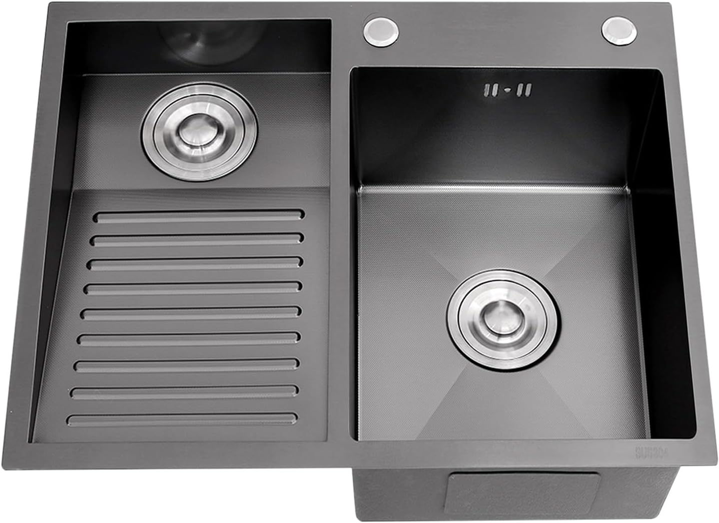 SUS Laundry Utility Sink, Large Washing Sink With Integrated Scrub Board & Basin, Household Double Bowl Washing Pool With Drain Kits, For Laundry Room, Balcony, Basement(Black-A,60x48x22cm)