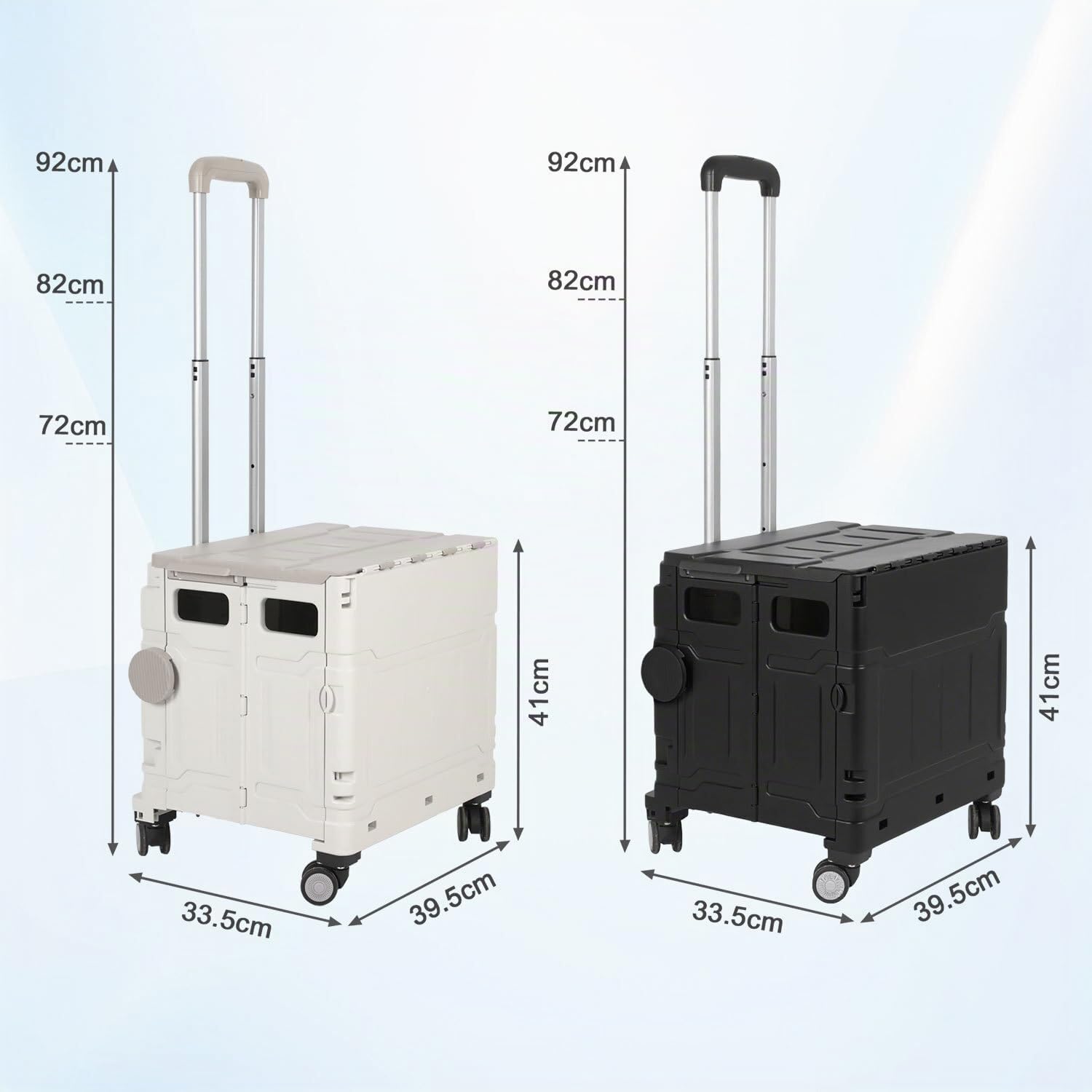 Einkaufstrolley 50 Liter mit 4 Rollen, 2 Bremsen, klappbar & stapelbar, bis 55kg belastbar, großer Transportwagen für Umzug, Camping, Garten (Schwarz/Weiß)