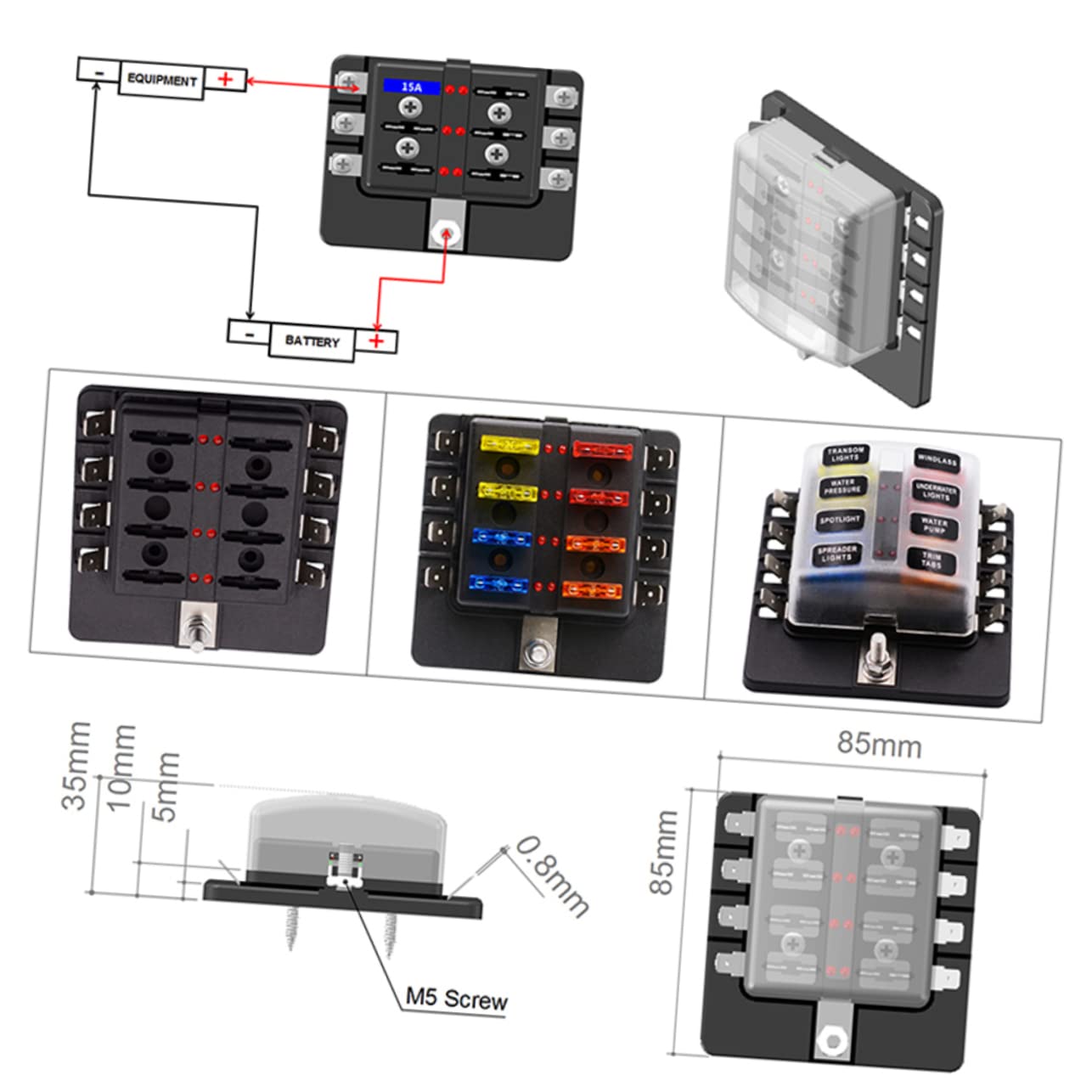 CALLARON 2 Stücke 1 8 Block Sicherung Modul Regler 12-30v 1 Eingang 8 Ausgang Auto Audio Anzeige Einfache Batterie Terminal Verteilung Block