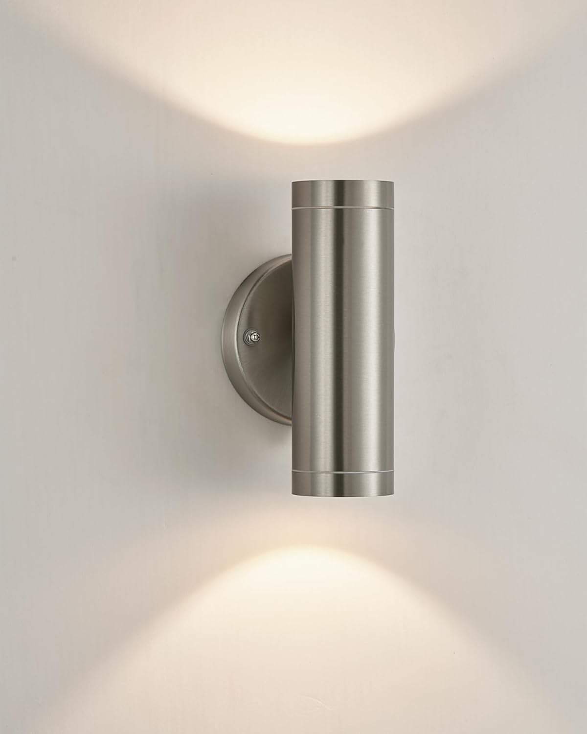 Up and Down Lights Outdoor Silver Cylinder Modern Outdoor Wall Light Stainless Steel Sconce Light Waterproof Exterior Light for Porch