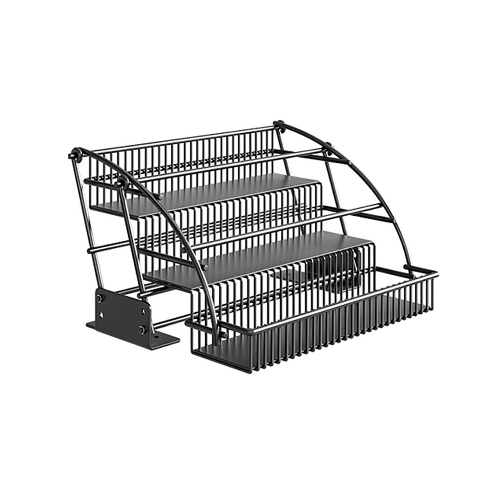 Generisch 2-stufiges Ausziehbares Regal, Ausziehbarer Schrank-Organizer, Hoher Schrank Ausziehbares Regal, For Die Küche(Black,31.5x8x21.5cm)