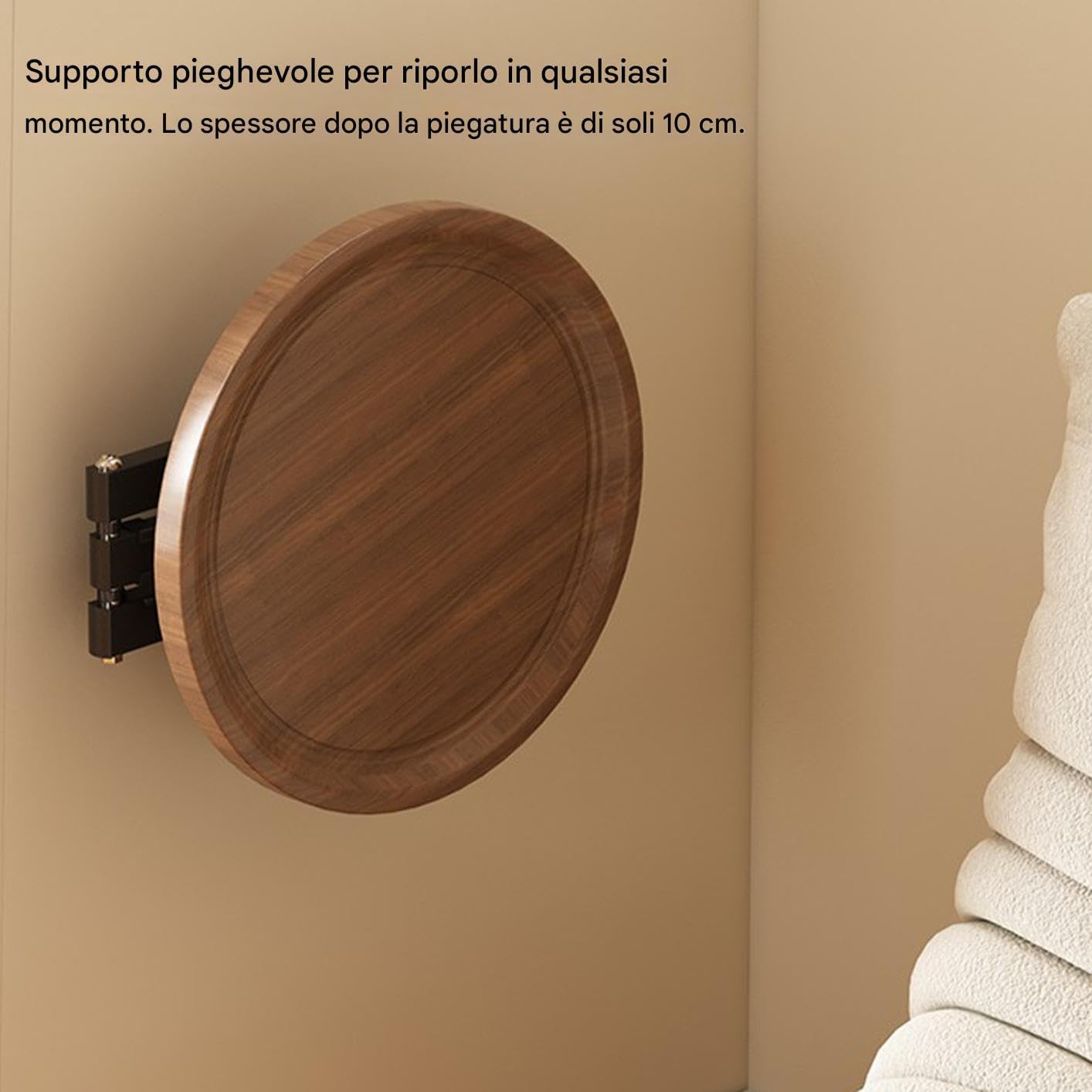 Generico Scrivania A Parete Retrattile - Tavolino Pieghevole, Superficie Del Tavolo Pieghevole Rotonda | Soluzione Per Proprietari Di Case In Affitto Appartamento Camera Da Bagno Cucina Picco