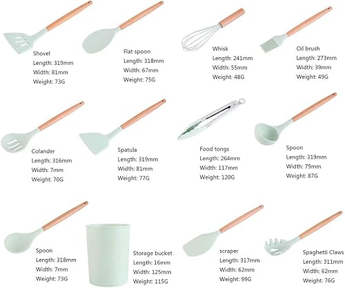 Miniatura 7 de MAVARO 12 utensilios de cocina de silicona verde sólido, kit de utensilios de cocina y herramientas, juego de utensilios de cocina duraderos aptos