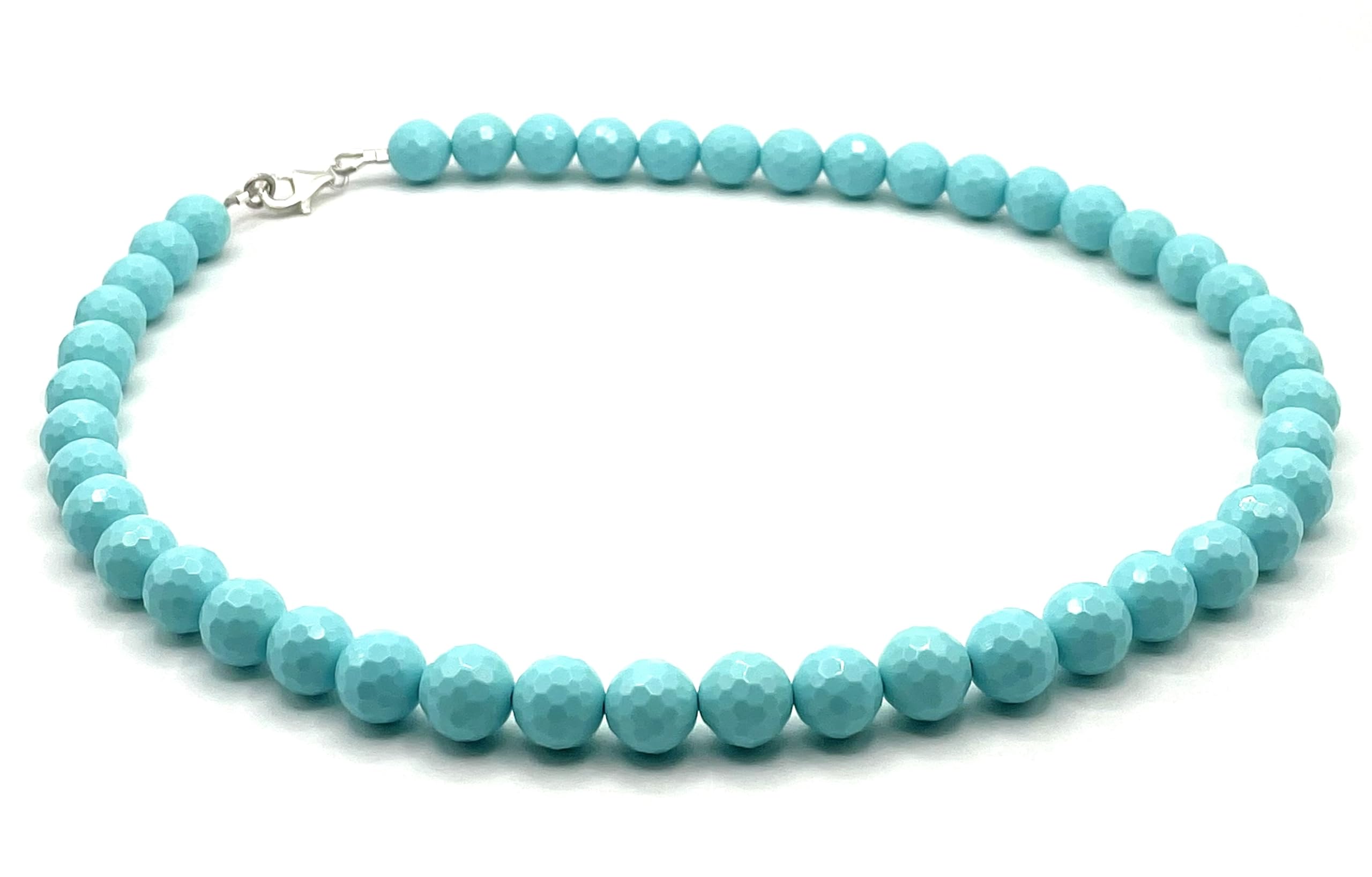 Collana in Pasta di Turchese Sfaccettata, Girocollo in Argento 925 Italiano, Gioielli Moderni, Bijoux Fatti a Mano, Made in Italy, Regalo