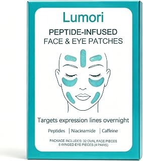 Lumori Peptide-Infused Face & Eye Tape - Peptide-Infused Smoothing Wrinkle Patches with 5 Line-Smoothing Peptides, Niacinamide, Caffeine, Smooths Wrinkles, Firms the Skin (1 Pcs)