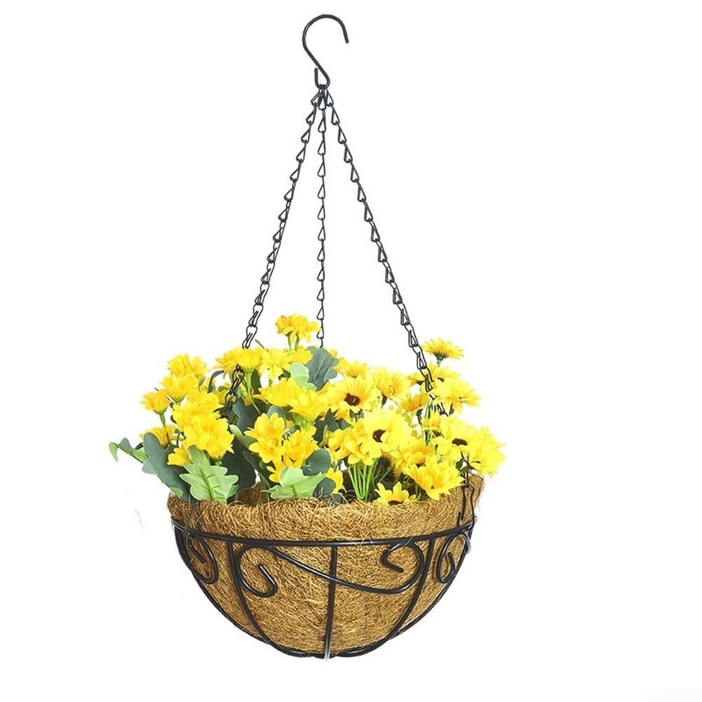 2 Stück Hängeampel Metall mit Kokosfaser Liner, Rustikaler | Blumenkorb für Balkon und Garten, Dekorativer Hängeblumentopf mit Wandhalterung für Pflanzen, Set für Hochzeitsdeko, 12