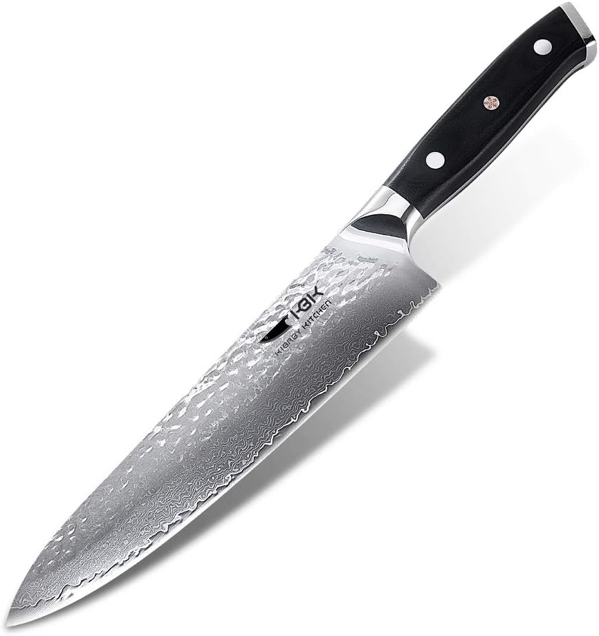 Chef Knife 8 Inch Japanese VG10 67 Damascus Stainless Steel layers 62 HRC Blade Ergonomic Hammer Finish G10 Black Handle