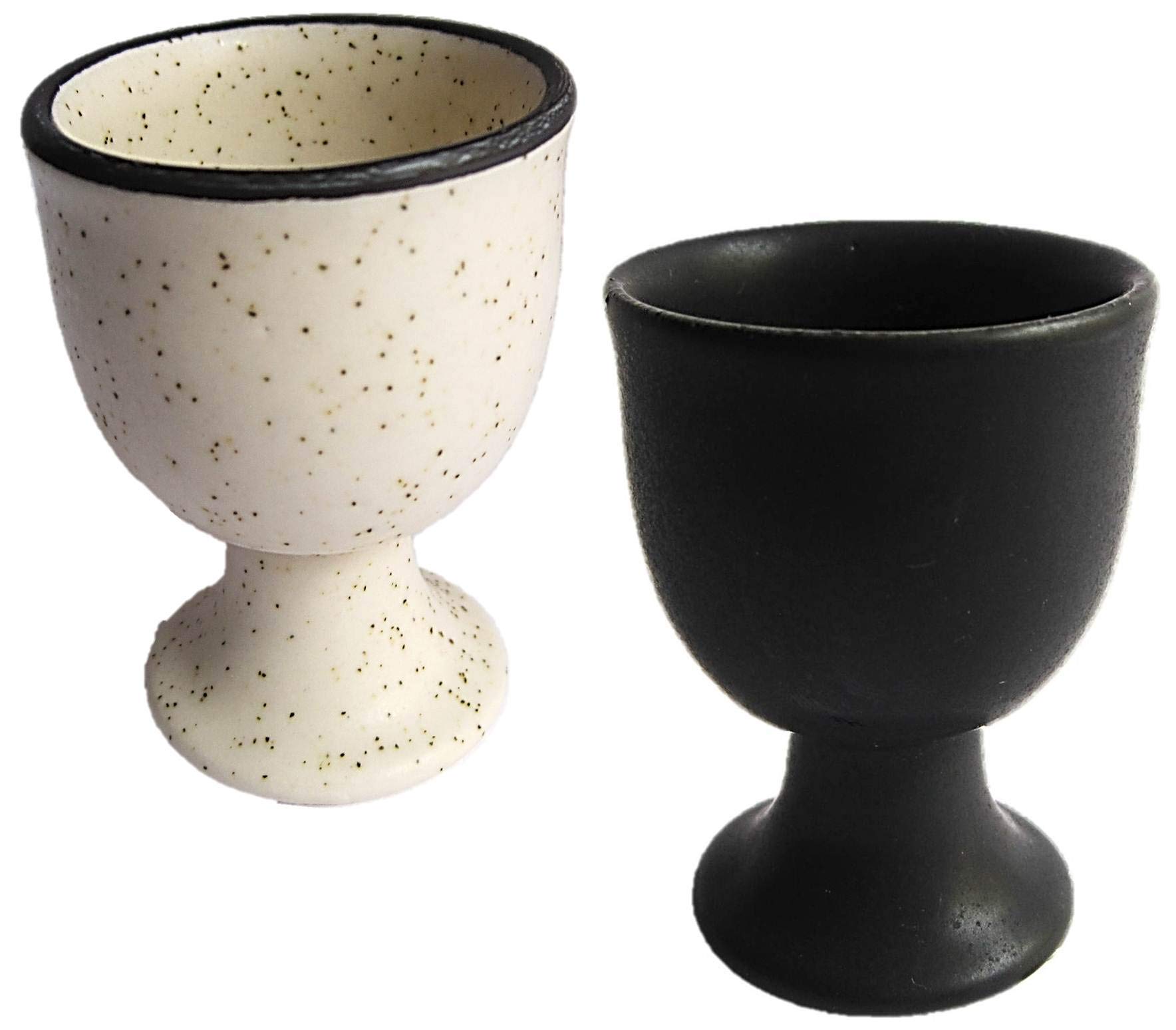 muccasacra Ceramic Boiled Egg Holder (Black and White) - Set of 2.
