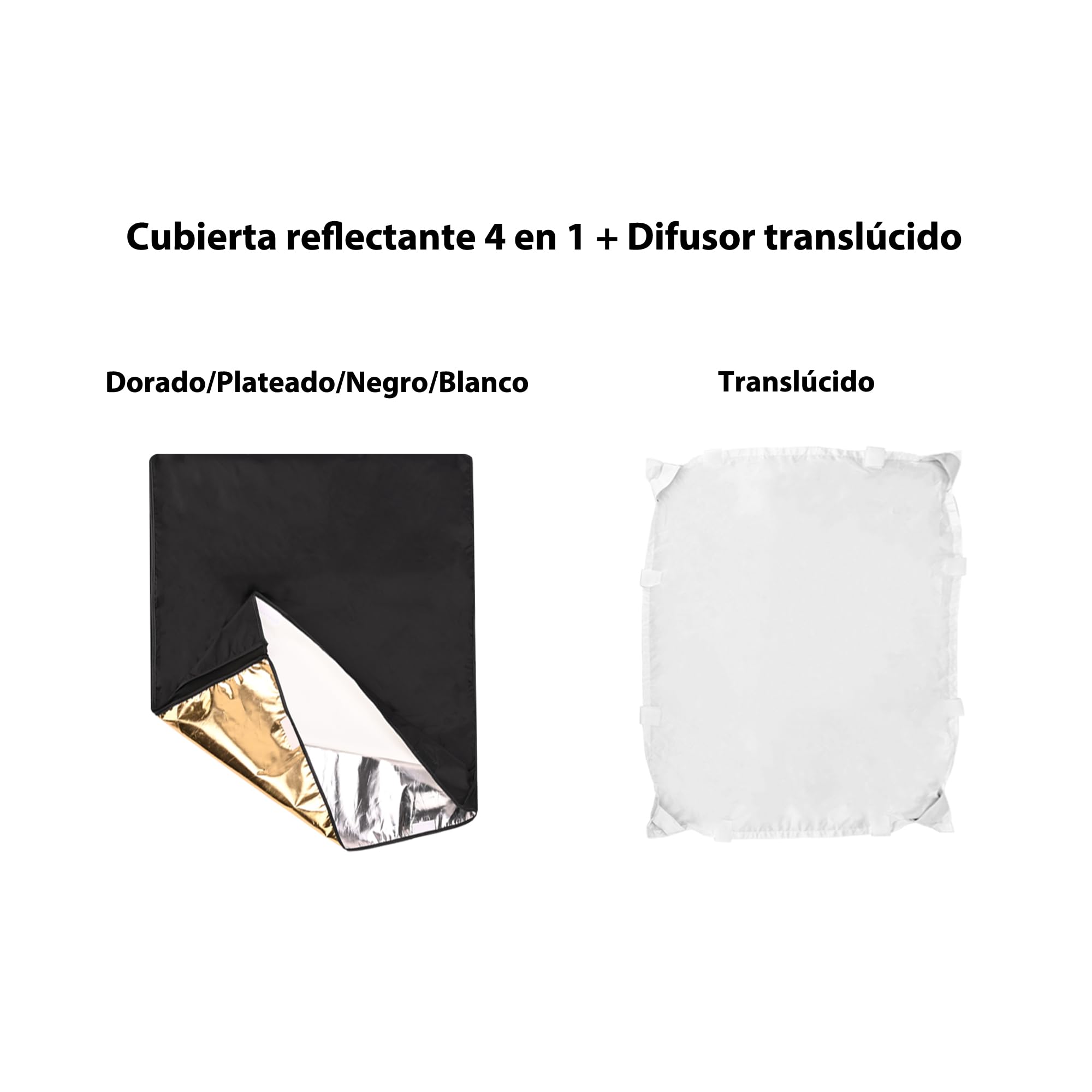Kit de Bandera reflectora de luz para fotografía,75 x 90 cm, difusor 4 en 1 Dorado/Plateado/Negro/Blanco y difusor translúcido, Marco de Acero Inoxidable Plegable