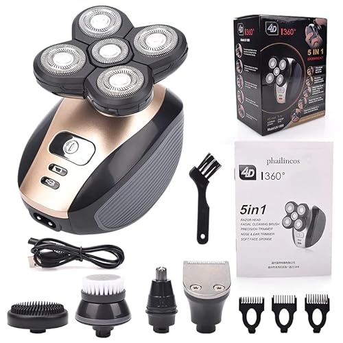 The-Perfect-Part-5-in-1-Rotary-Electric-Razor-Bald-Head-Shaver-4D-Rechargeable-and-Cordless-Beard-Trimmer-Includes-Skull-Shaver-Clippers-Nose-Hair-Trimmer-Face-Scrubber-Facial-Cleansing-Brush