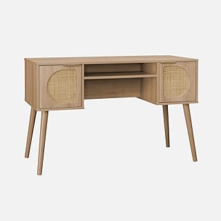 sweeek - Bureau décor Bois et cannage 2 Portes EVA Naturel 120 x 55 x 76.5 cm