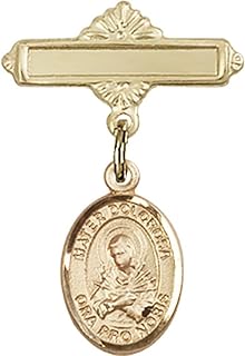 14kt Yellow Gold Baby Badge with Mater Dolorosa Charm and Polished Badge Pin 1 X 5/8 inches