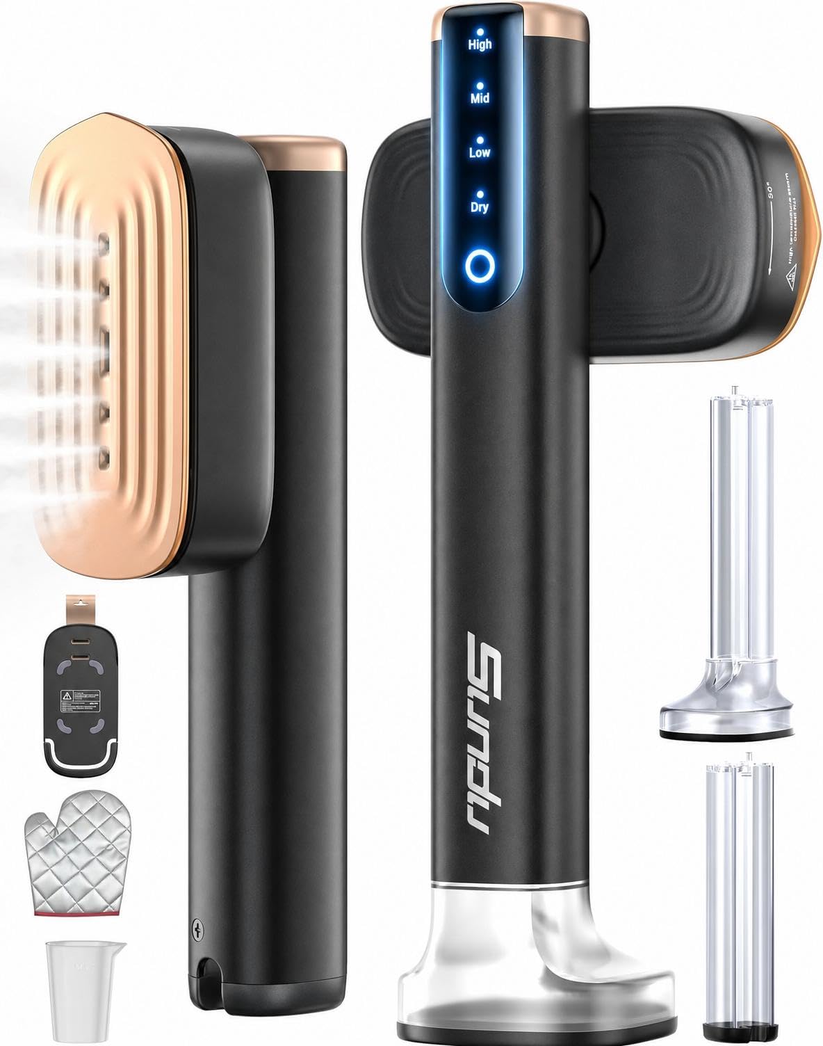 Sundu Clothes Steamer, Steamer Clothing 1200W, Handheld Garment Steamer with 280ml Water Tank, Portable Travel Steamer with Ironing Gloves, 15s Fast Heat-up, 4 Modes, LED Display, 2.4m Cord