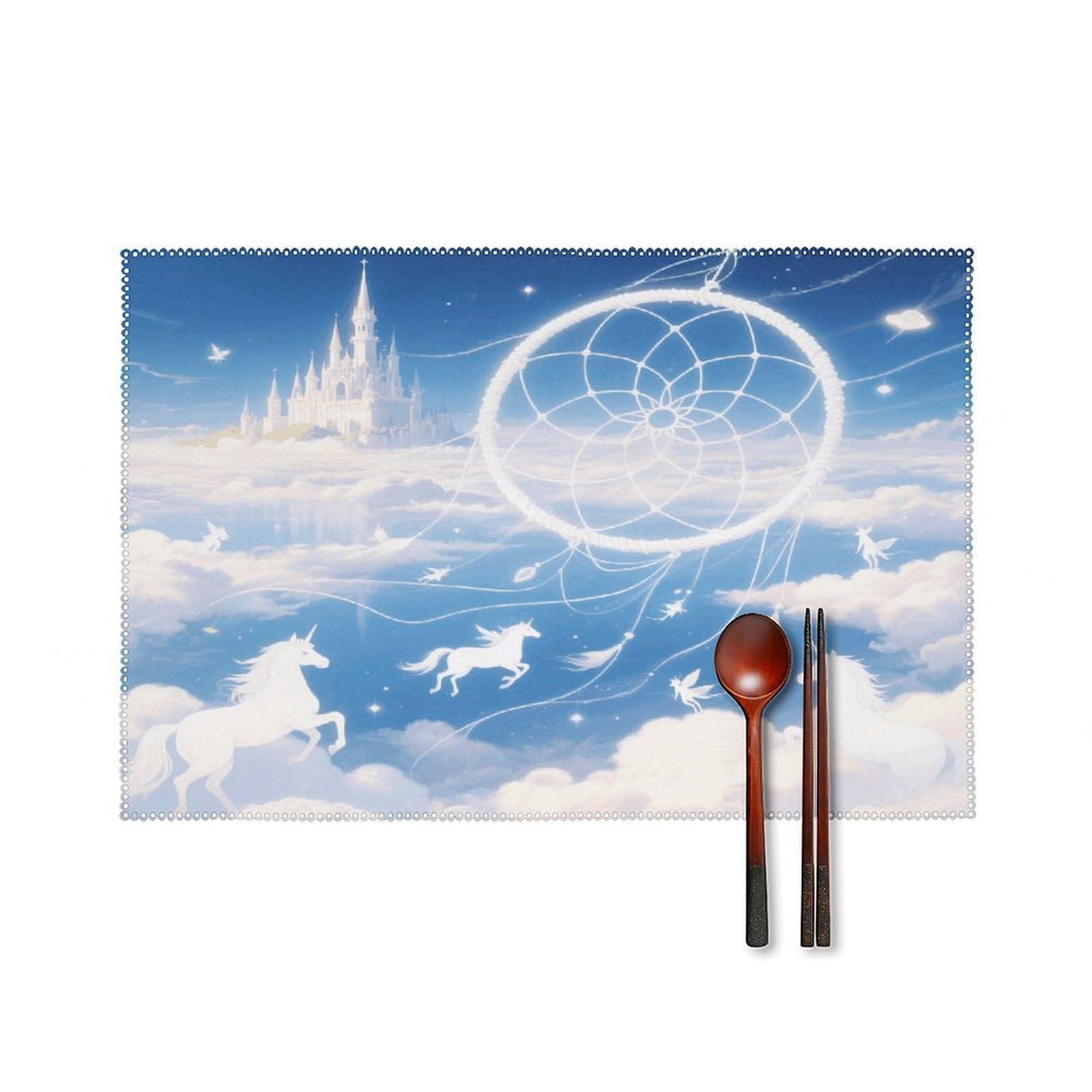 Fantasy Dream Catcher Placemats Set of 4 Heat Resistant Non-Slip Place Mats for Dining Table Washable Placemat Wipeable Dining Table Mat Canvas Place Mats Dining Table Decor
