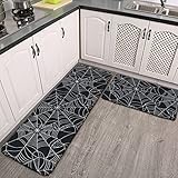YouTary Halloween Spider Black and White Spiderweb Pattern Kitchen Rug Set 2 PCS Floor Mats Washable
