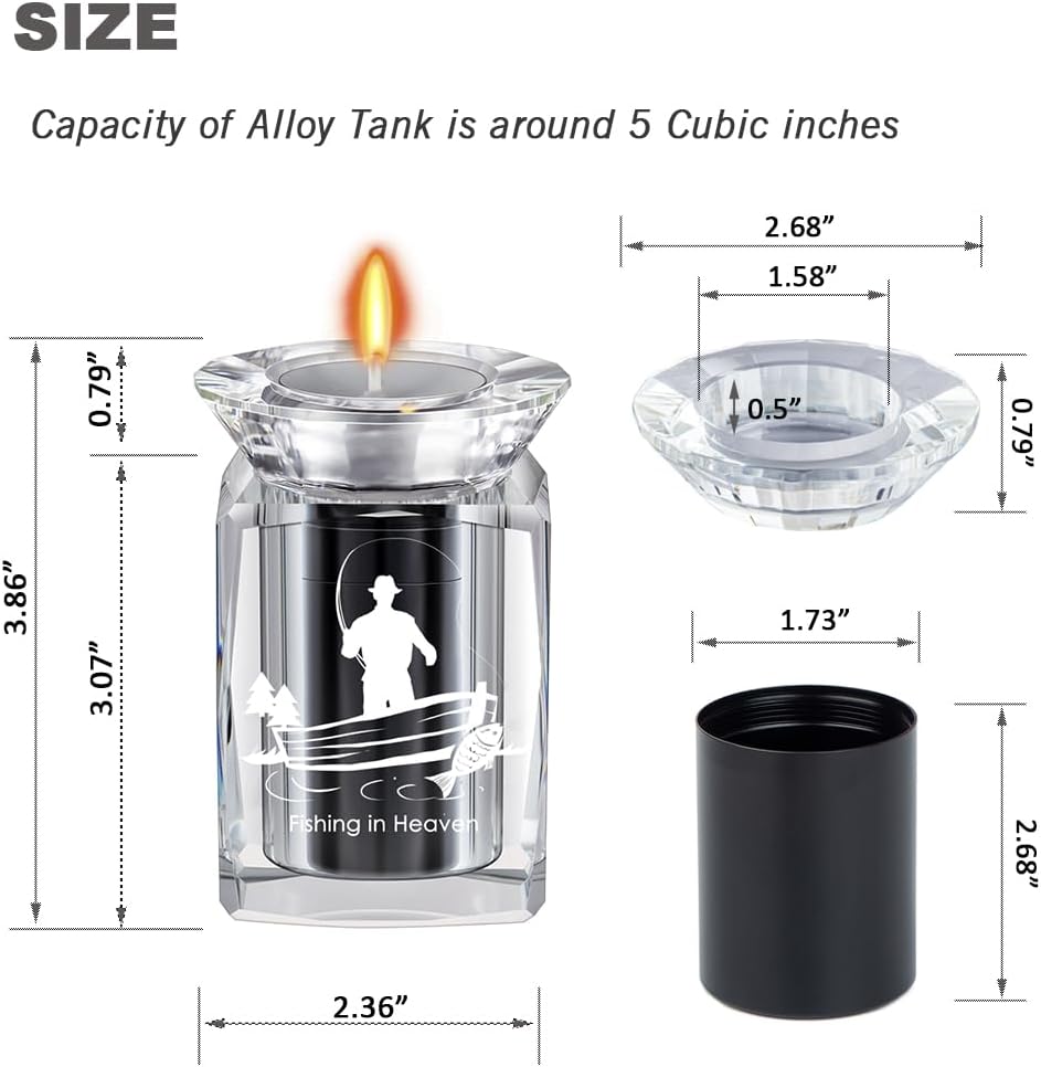 IFOLAINA Fishing Urns Small Cremation Urn for Human Ashes Funeral Memorial 3 Inch Crystal Keepsake Urns for Men Women Decorative Fisherman Urn Keepsake Sharing Urns
