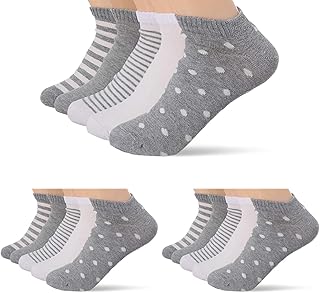 Carina Cotton Patterned Elastic-Trim Ankle Socks for Women - Set of 5 - Grey and White
