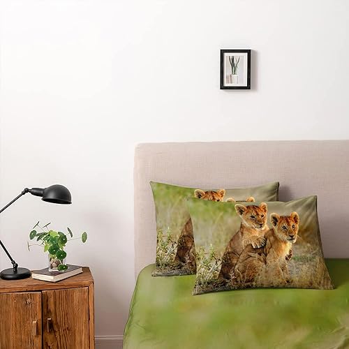 Miniatura 2 de Holiyjog Juego de funda de edredón con diseño de leones de animales para niños, fundas de edredón de león tamaño Queen y fundas de almohada de