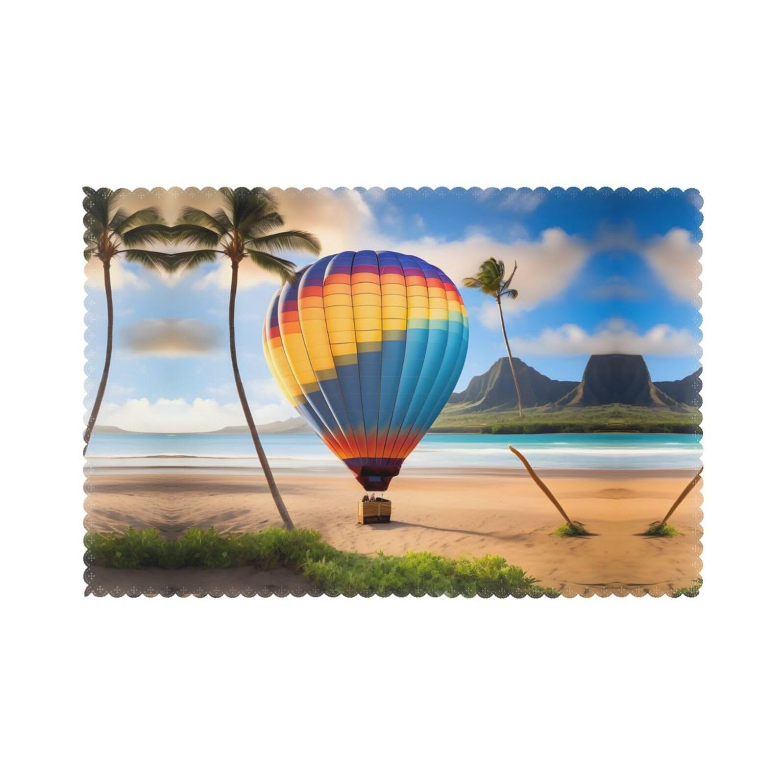Hawaii Hot Air Balloon Placemats Set of 6-Washable Heat Resistant Dining Table Mats, Non Slip Kitchen Table Decor for Daily Use
