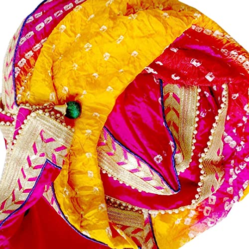 Image of Women's Jaipuri Art Silk Bandhej Rajasthani Bandhani Dupatta with Gota Patti Lace