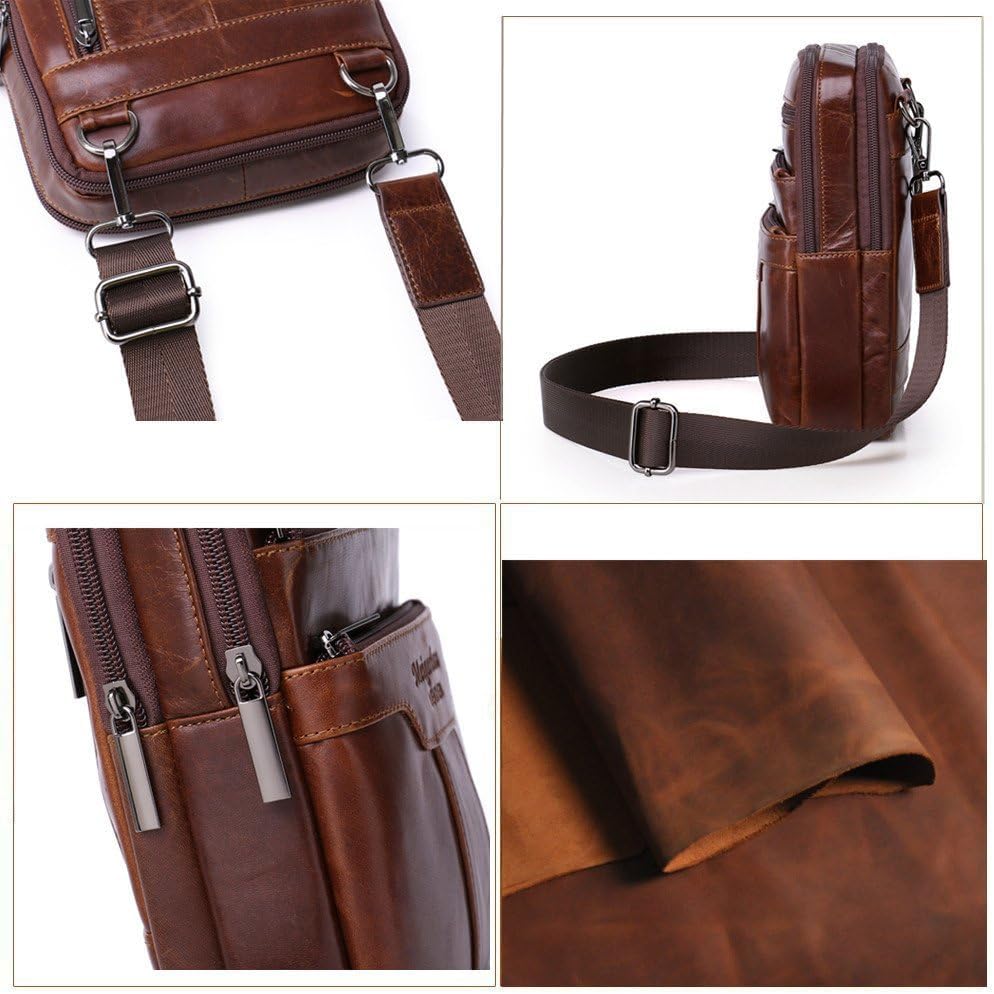 Small Leather Sling Shoulder Bag Messenger Pack for Men