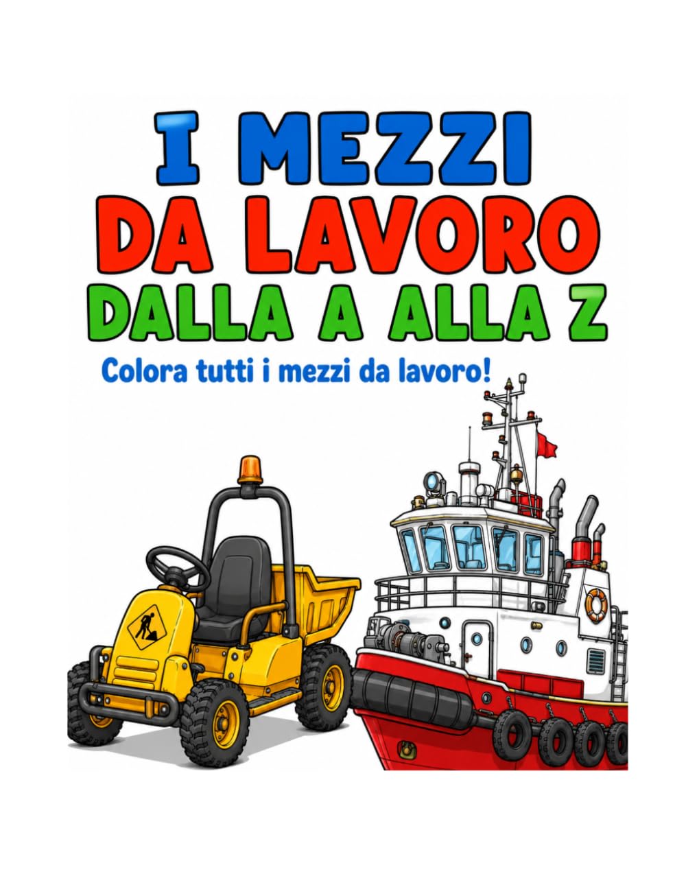 Mezzi da Lavoro da Colorare A-Z: Libro da colorare per bambini con 25 mezzi da lavoro dalla A alla Z