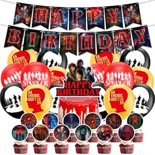32 pcs Horror Birthday Party Decoration, Horror Party Decorations Kit, Include Cake Toppers Happy Birthday Banner, Anime Latex Balloons for Horror Themed Party Decorations