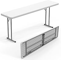 VINGLI 6FT Narrow Folding Table HDPE Top Sturdy Metal Frame 350lbs Capacity White Slim Portable for Party Office Buffet