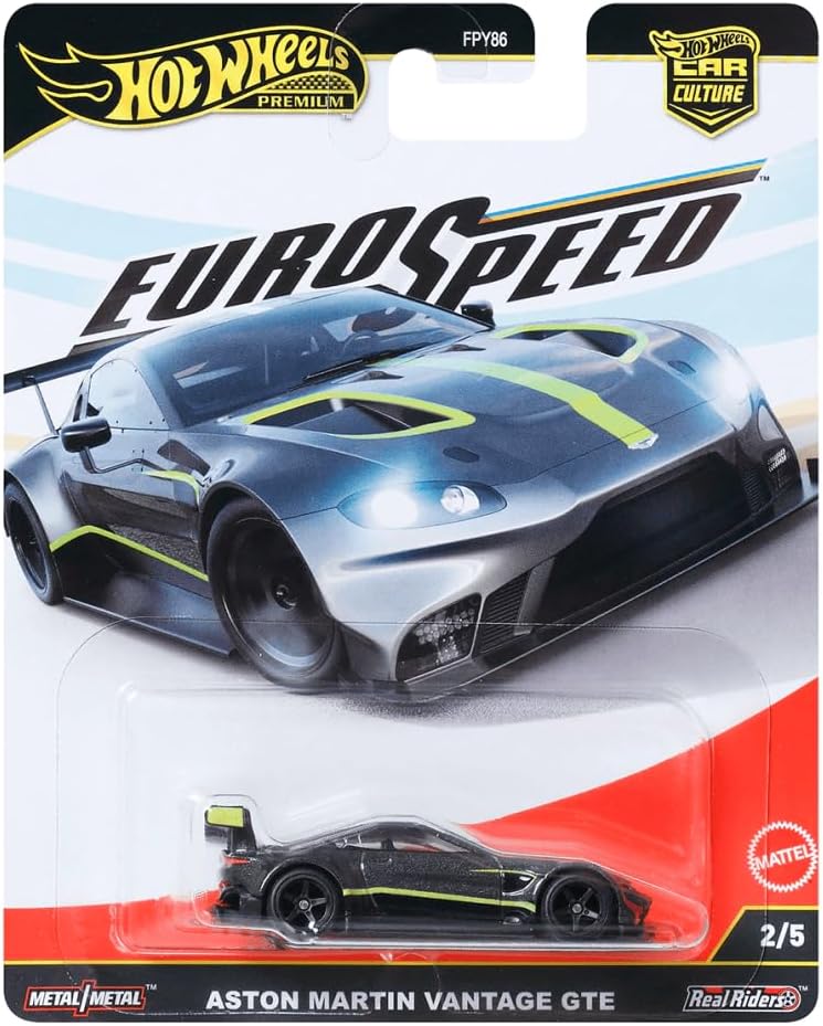 Hot Wheels Aston Martin Vantage GTE Premium Collector Car Culture Euro Speed Series 1:64 Scale Collectible Die Cast Metal Toy Car Models with Rubber Real Riders 2/5