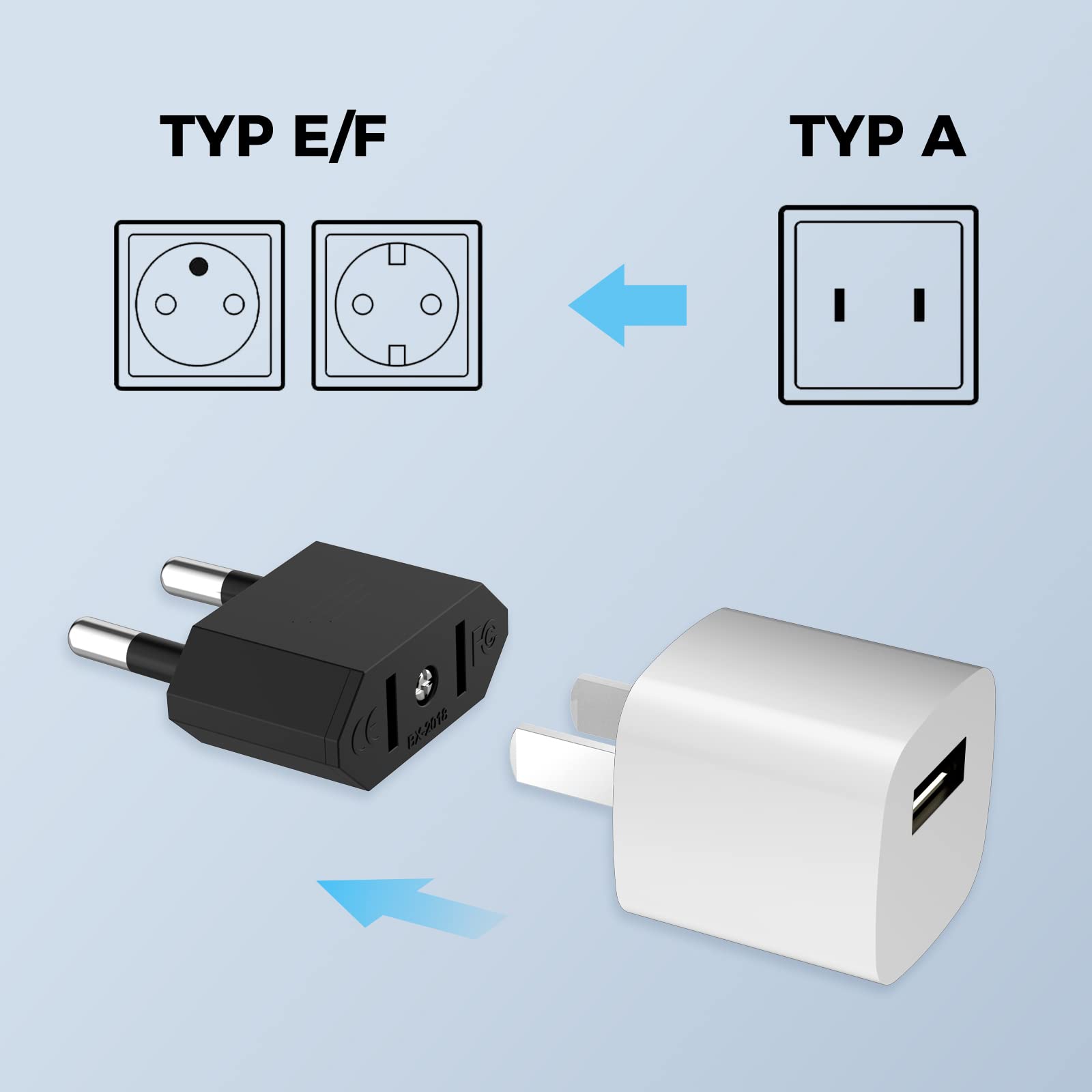 VIEVRE Adapter US na UE, 2 piny, wtyczka USA, Niemcy, Ameryka, Meksyk, Kanada, Egipt, Hiszpania, adapter do UE, USA adapter do gniazdka (czarny)