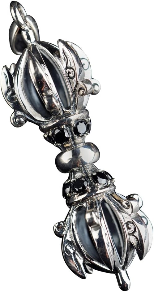 Vintage 925 Sterling Silver Buddhist Vajra Dorje Pestle Pendant with Cubic Zirconia for Men