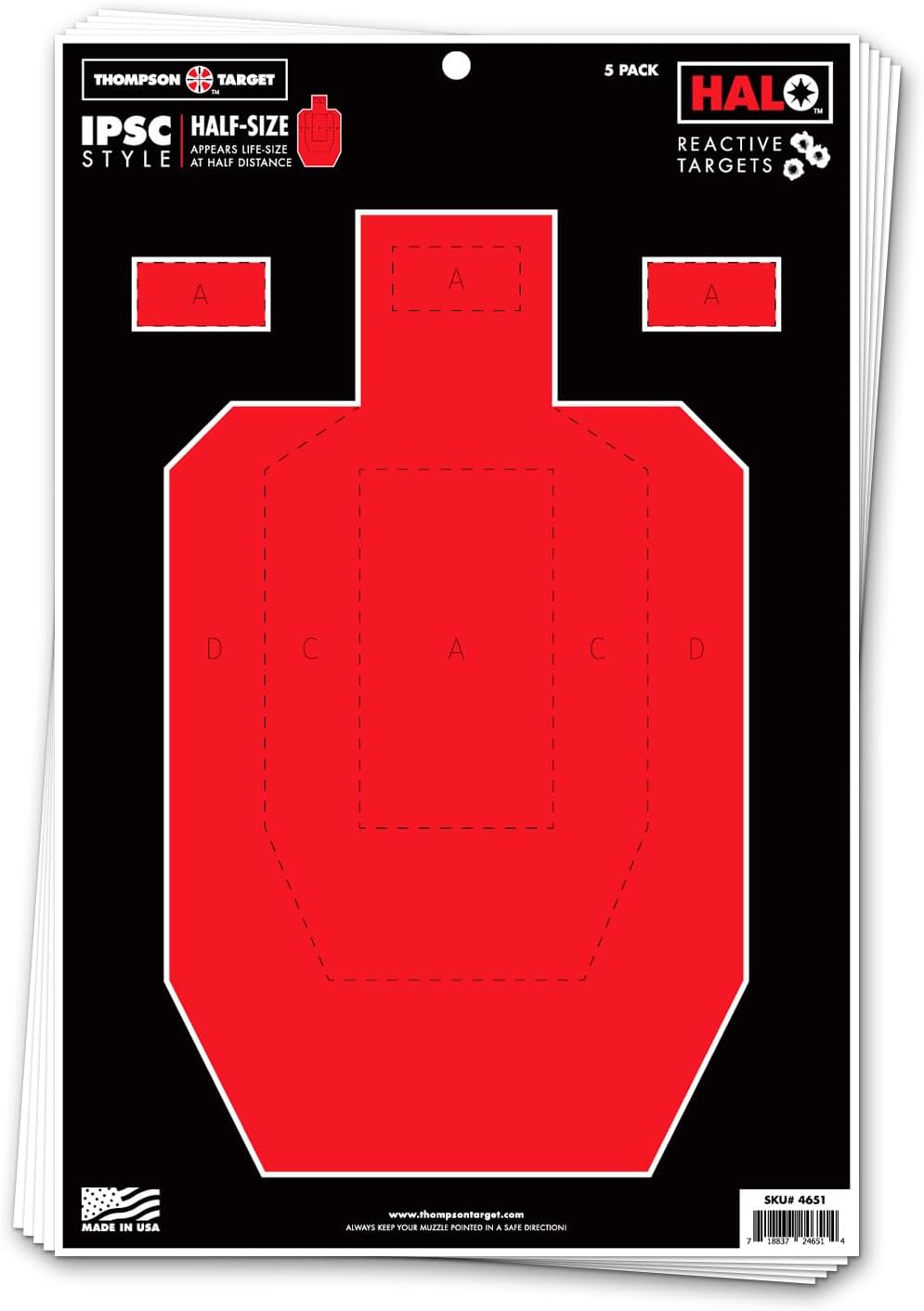 Thompson Target Halo USPSA/IPSC Style Half-Size - 12.5x19 Inch High Visibility Reactive Splatter Shooting Targets for Rifle and Pistol Range Training - Made in The USA