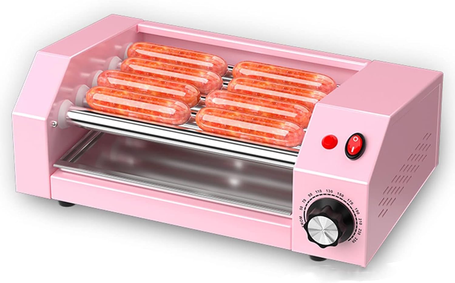 Hot Dog Roller Grill Cooker Machine, 300W Countertop Hot Dog Warmer with Stainless Steel 5 Roller, 50~300°C Electric Grill Cooker Rollers, for Breakfast Sausages, Egg Rolls, Party
