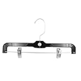 SSWBasics 14-Inch Black Plastic Skirt and Pants Hangers - Pack of 20 with Chrome Swivel Hook, Padded Clips - Perfect for Retail and Home Use, Holds Up to 6 Pounds