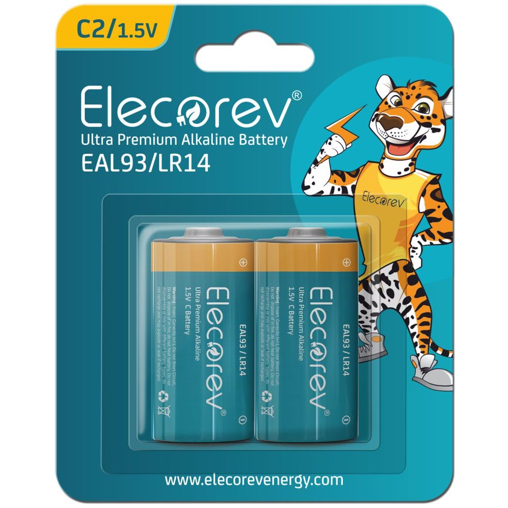 ELECOREV 1.5v C EAL93 Alkaline Non-Rechargeable Battery for Low Power Consumption Electronics Devices/Alkaline C Battery for Household and Office Devices / (Pack of 2)