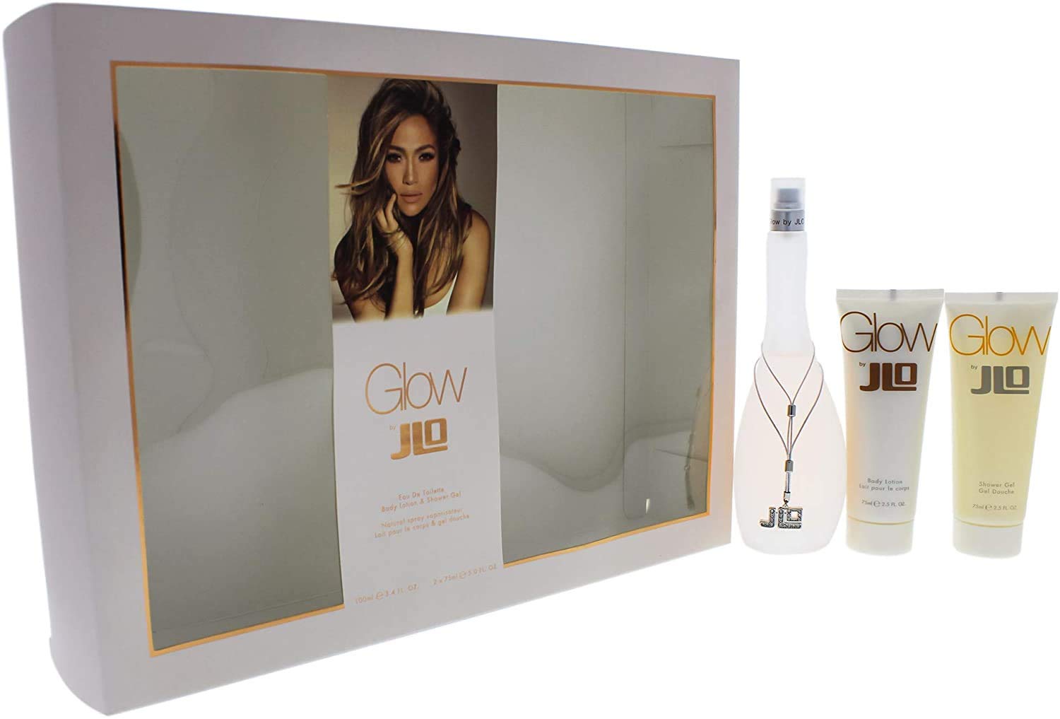 Jennifer Lopez Glow 3 Pc. Gift Set (Eau De Toilette Spray 3.4 Oz + Body Lotion 2.5 Oz + Shower Gel 2.5 Oz) for Women By Jennifer Lopez, 36 Fl Oz