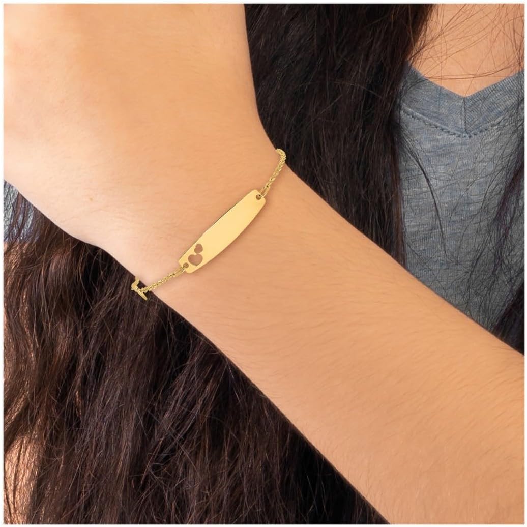 JewelryWeb 6mm 14k Solid Yellow Gold Polished Love Heart ID Bracelet 5.5 Inch Identification Bracelet - Image 6