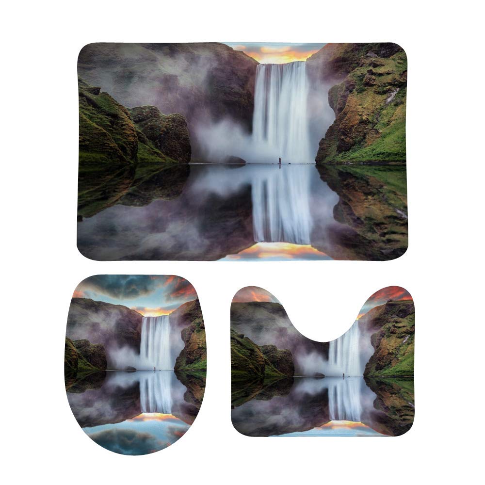 Lot de 3 tapis de bain antidérapants Majestic Skogafoss pour intérieur et extérieur