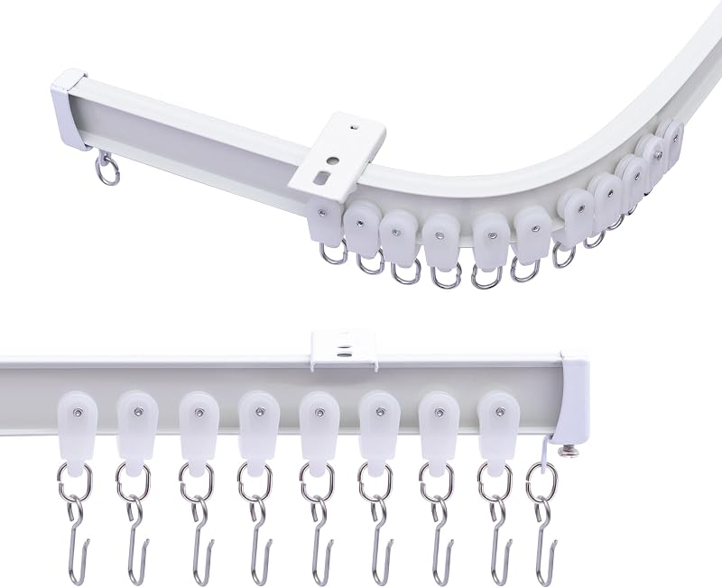 Ceiling Curtains Track System, Flexible & Bendable Curtain Tracks for Ceiling Mount, Heavy Duty Aluminum Sliding Room Divider Track Rail with Hooks for Living Room, RV, Office, White, 15ft