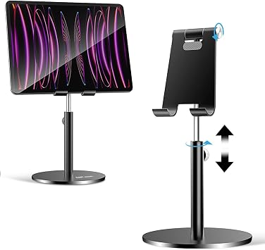 Adjustable Tablet/Phone Stand, AICase Telescopic Adjustable iPad Stand Holder,Universal Multi Angle Aluminum Stand Compatible with iPhone Smart Cell Phone/Tablet/iPad4-13 inch, Black